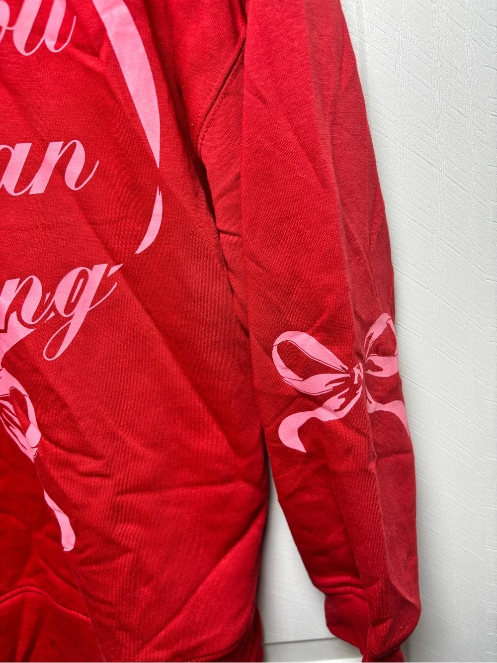 art class Red Girls' Hooded Sweatshirt with White Bow Accents